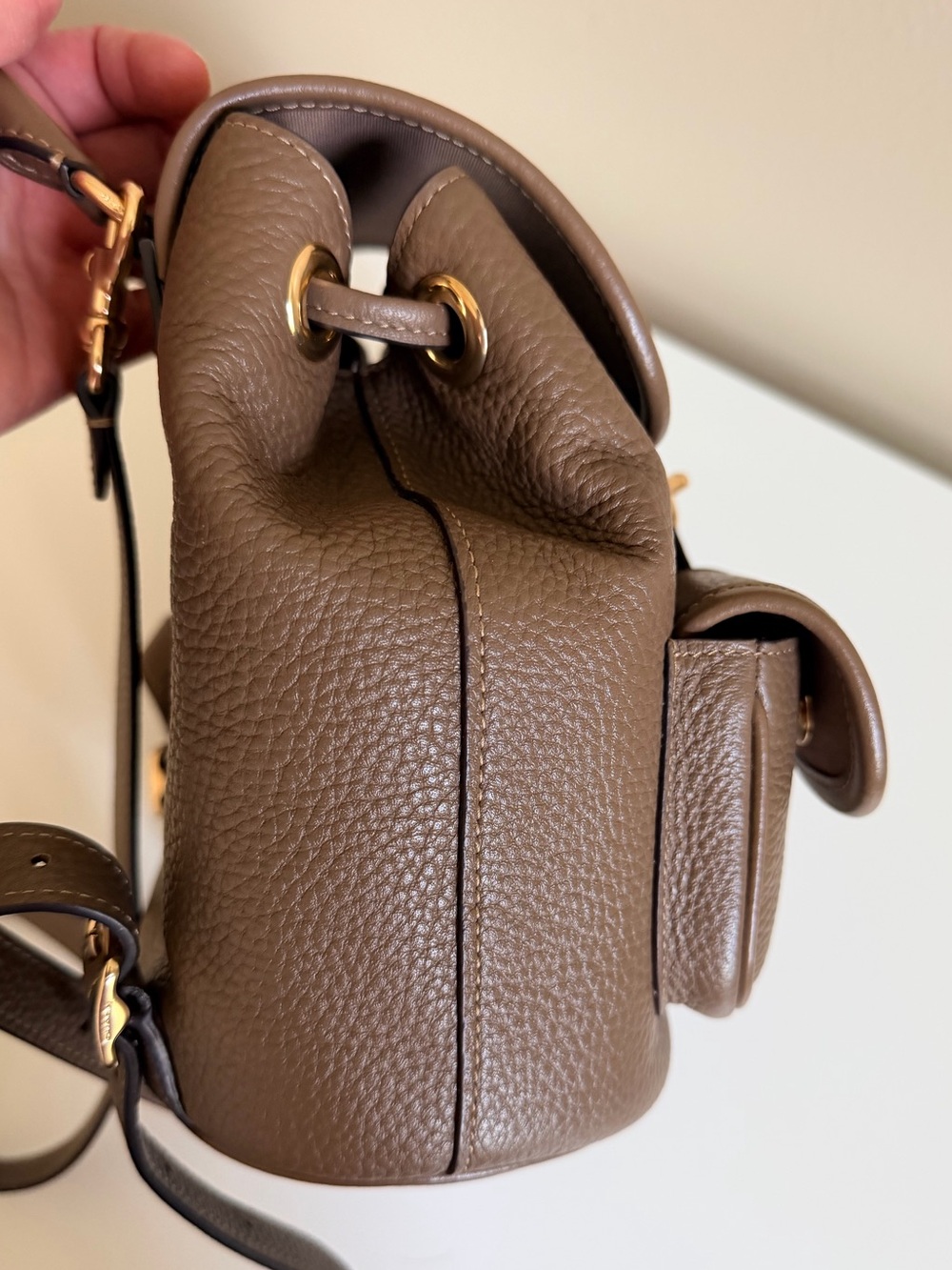 Coach Hadley Taupe Pebbled Leather Mini Backpack with Gold Hardware - Picture 4 of 8